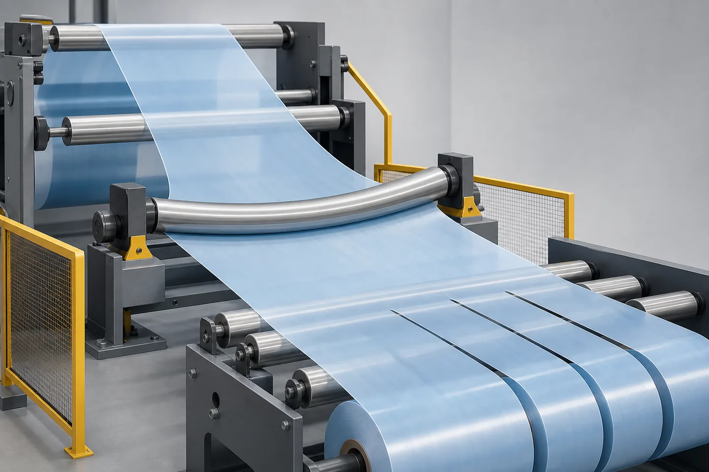 Generic flexible web spreading over a bowed roller in a roll-converting line