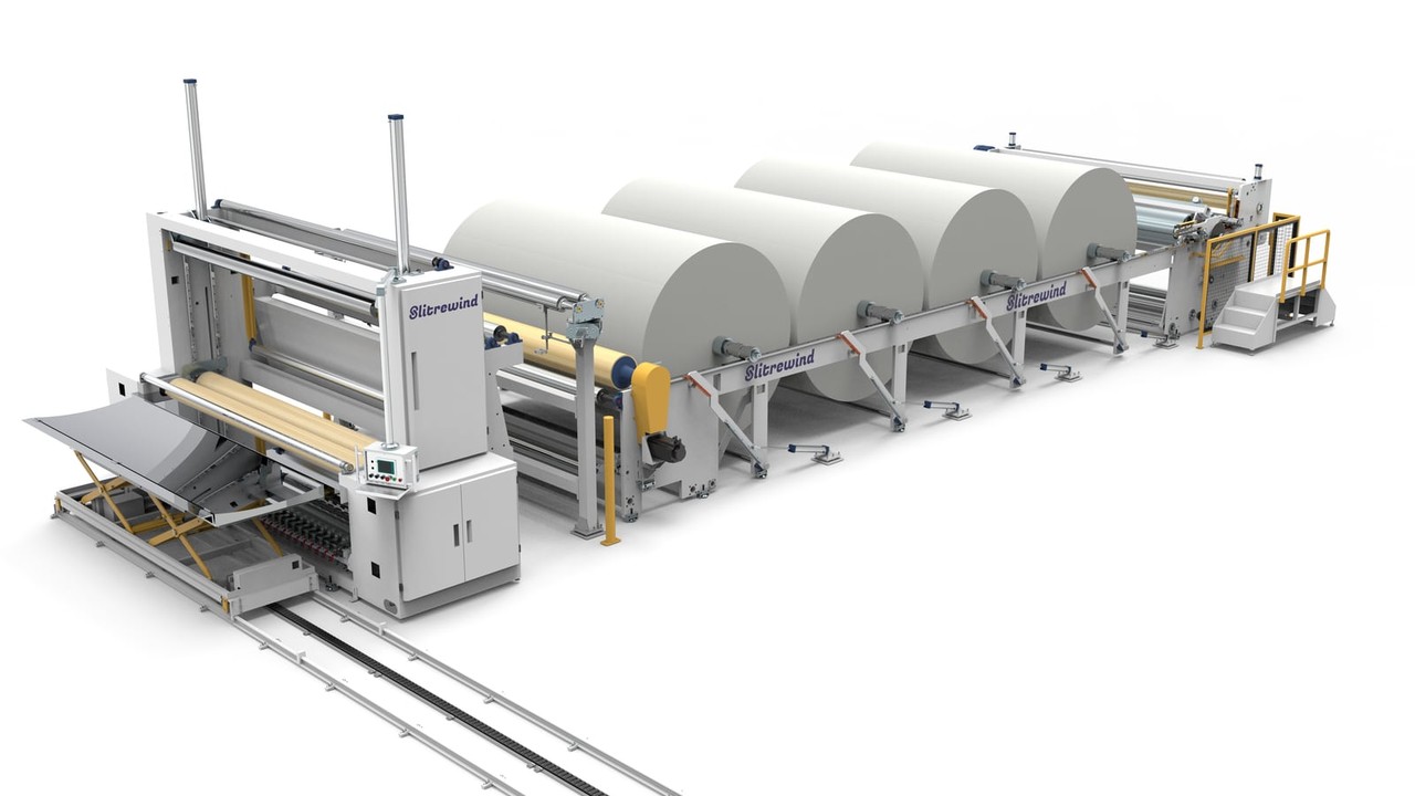 Slitter rewinder line configuration for center winding and surface winding comparison