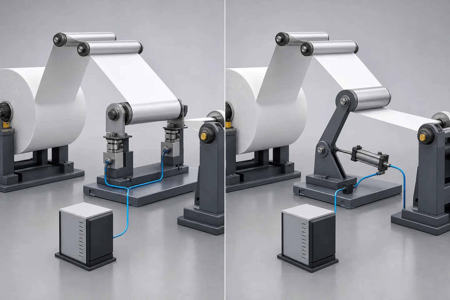 Generic comparison of a load-cell sensing roller and a dancer-roll tension system