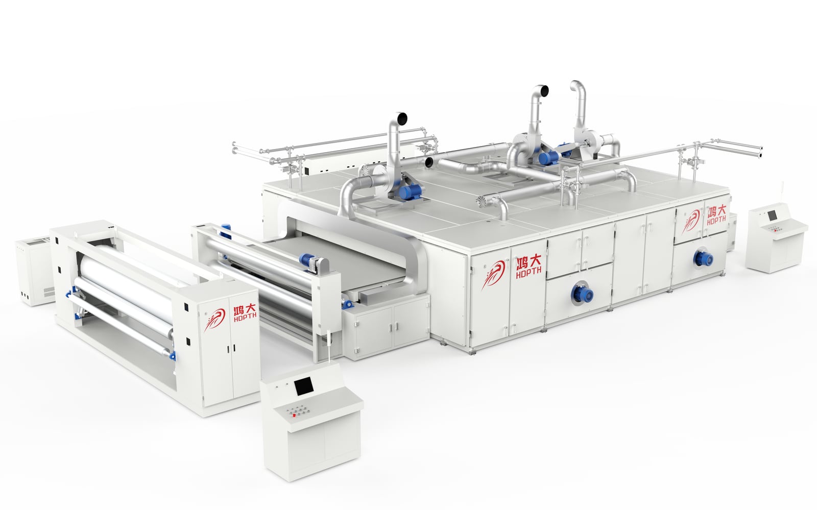 Sistemas de fornos de secagem para não tecidos - Side view of an HDPTH nonwoven hot-air drying oven